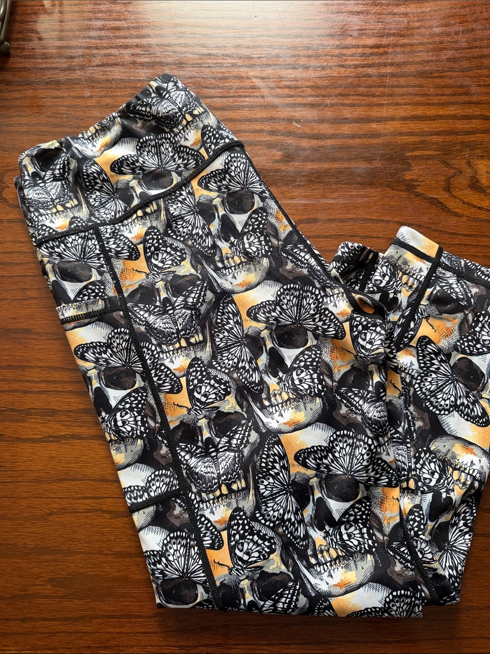 Constantly Varied Gear Black, White & Yellow Skull-Butterfly Capris